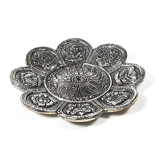 Räucherstäbchenhalter 8 Buddhistische Glückssymbole | Silberfarben | Amstercharmed