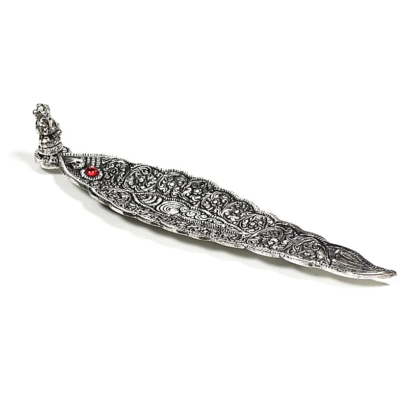 Incense Holder Ganesha Leaf Shape | Silver Colored | Amstercharmed