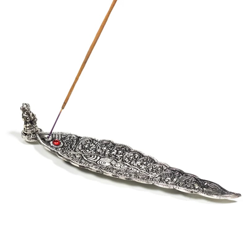 Incense Holder Ganesha Leaf Shape | Silver Colored | Amstercharmed