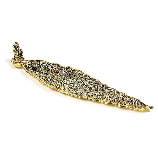 Räucherstäbchenhalter Ganesha Blattform | Goldfarben | Amstercharmed