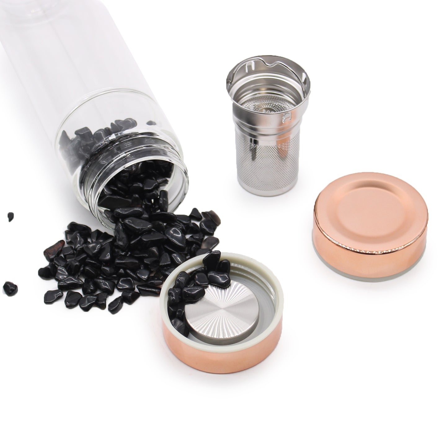 Kristallglas-Tee-Ei-Flasche – Roségold – Onyx