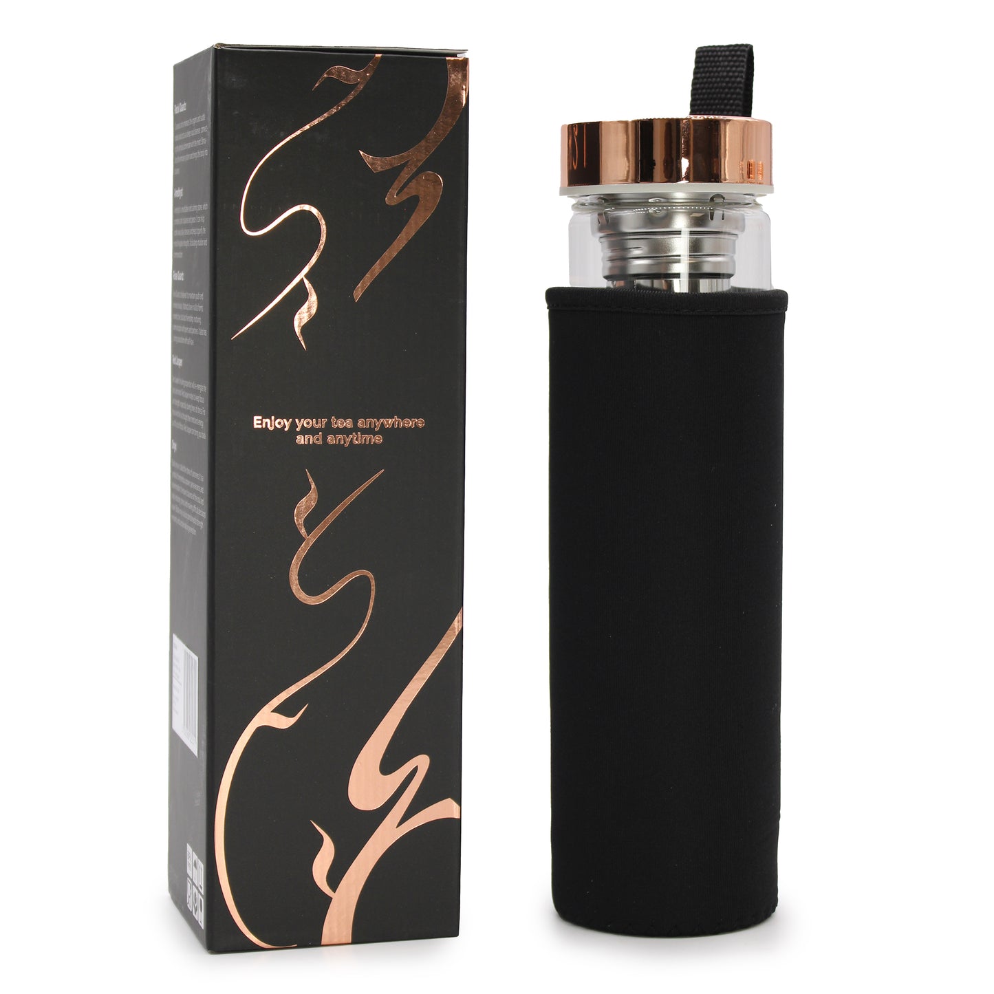Kristallglas-Tee-Ei-Flasche – Roségold – Onyx