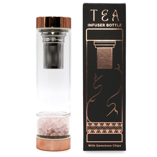Teeflasche aus Glas Roségold – Rosenquarz | Liebe & Ruhe