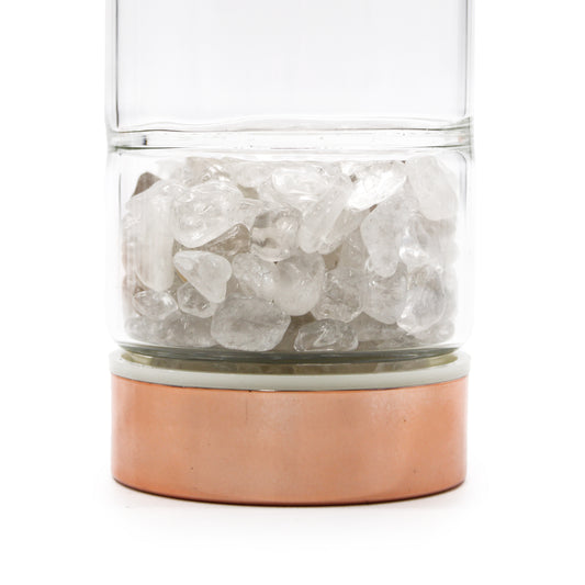 Teeglasflasche Roségold – Rosenquarz & Bergkristall | Klarheit & Ruhe