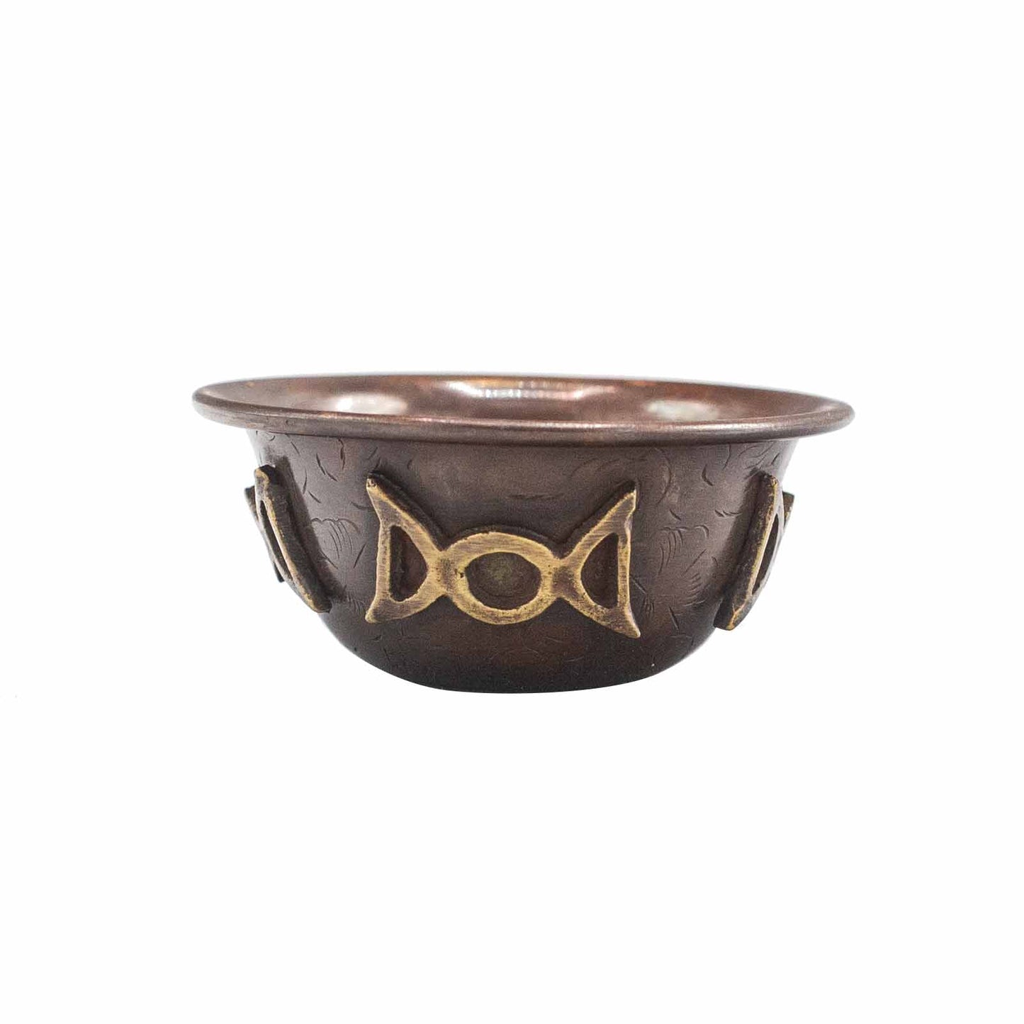 Antike kupferne Rituelle Schale mit Dreifachmond 8x4cm