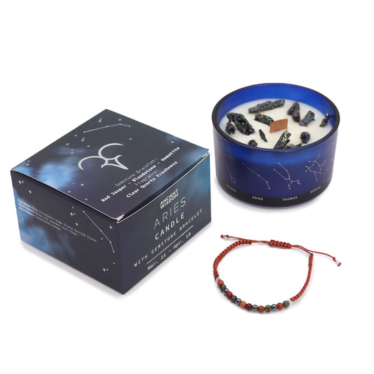 Zodiac Kristalle Kerze mit Edelstein-Armband - Widder