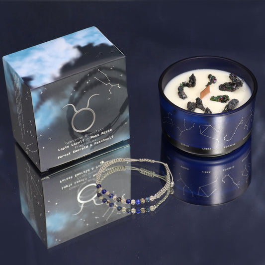 Zodiac Crystal Candle with Gemstone Bracelet | Taurus — Grounding & Sensuality
