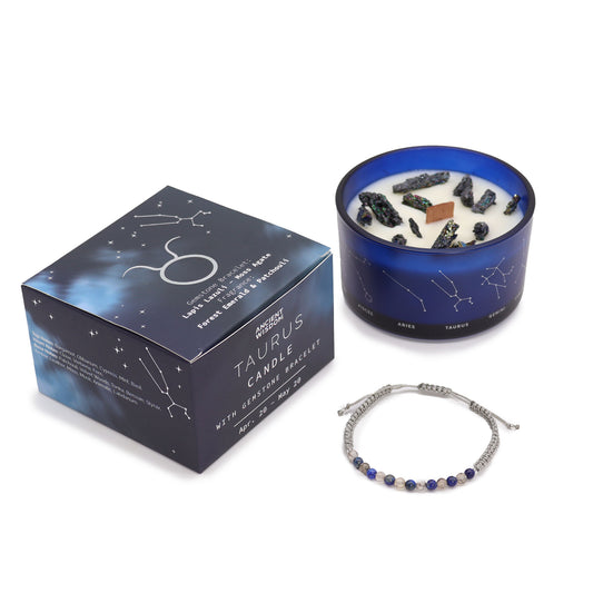 Zodiac Crystal Candle with Gemstone Bracelet | Taurus — Grounding & Sensuality