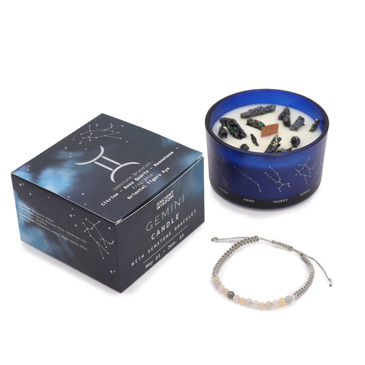 Zodiac Crystal Candle with Gemstone Bracelet | Gemini — Dynamics & Adaptability