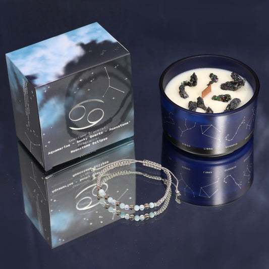 Zodiac Crystal Candle with Gemstone Bracelet | Cancer — Intuition & Care