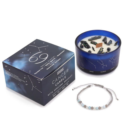 Zodiac Crystal Candle with Gemstone Bracelet | Cancer — Intuition & Care