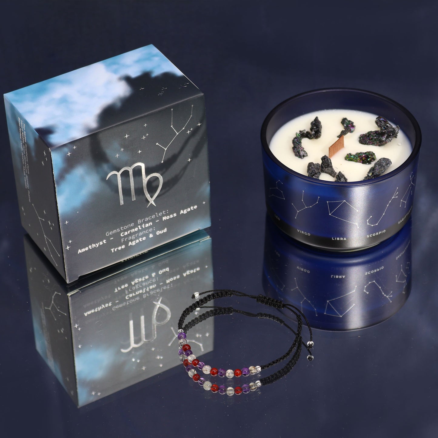 Zodiac Kristalle Kerze mit Edelstein-Armband | Jungfrau – Intuition & Präzision