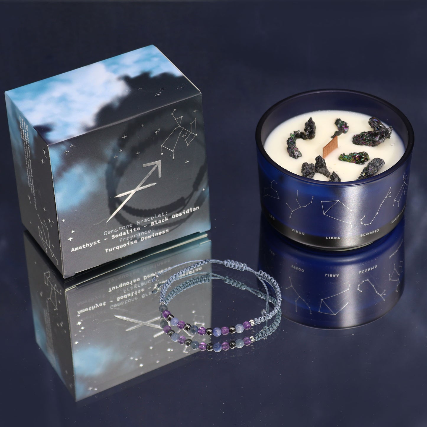 Zodiak Kristalle Kerze mit Edelsteinarmband – Schütze