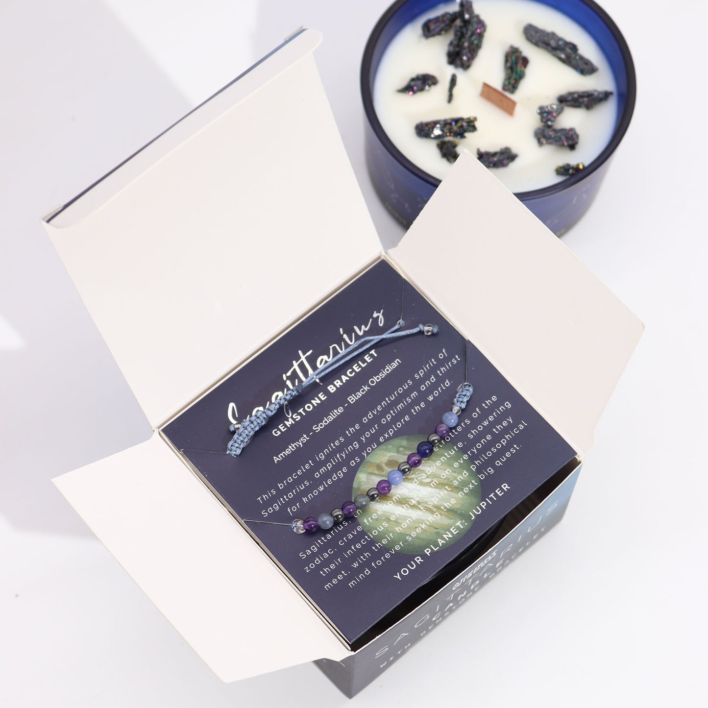 Zodiak Kristalle Kerze mit Edelsteinarmband – Schütze