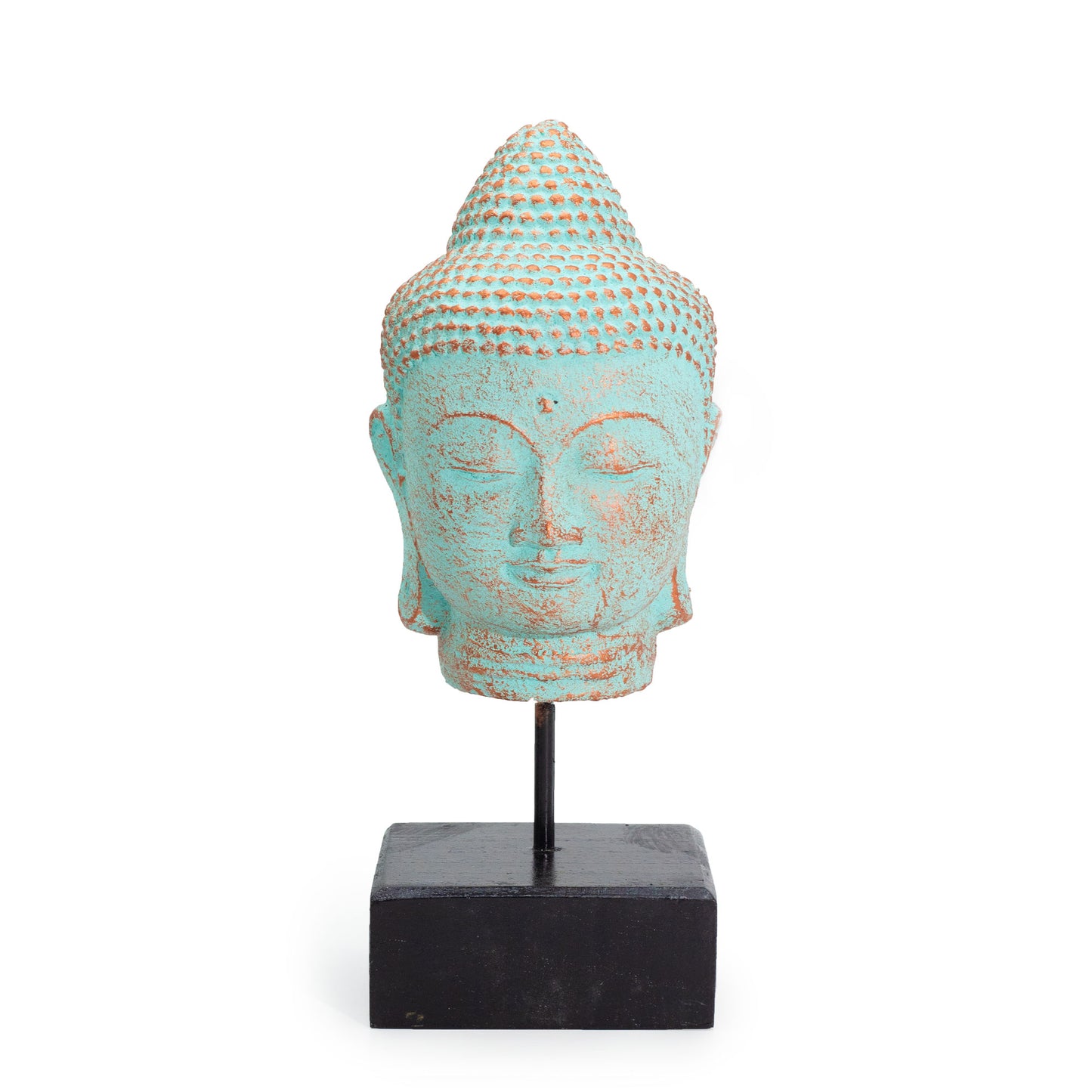Stiller Buddha-Kopf auf Ständer – Grünes Kupfer