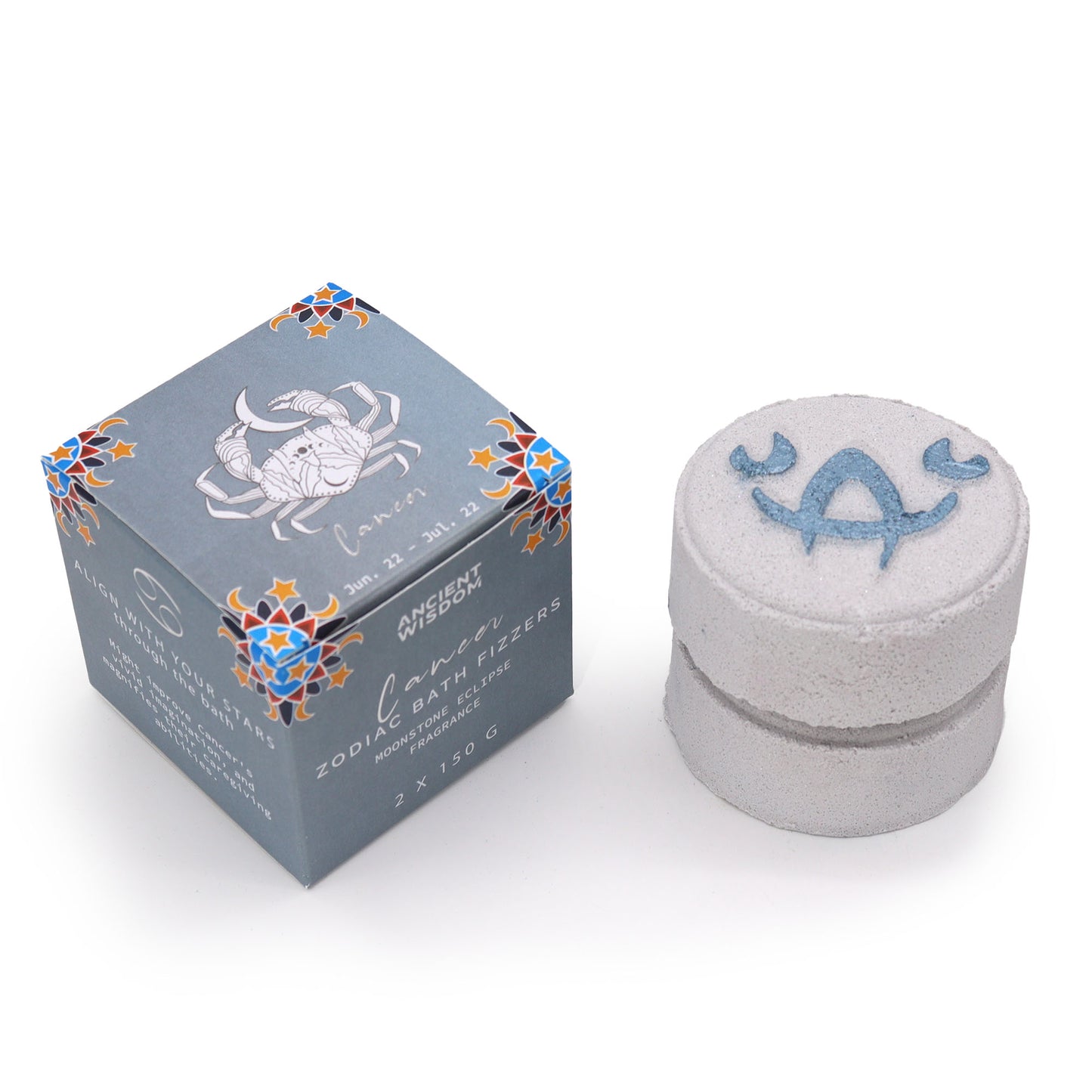 Box mit 2 Tierkreiszeichen-Badebomben mit Horoskop - Krebs