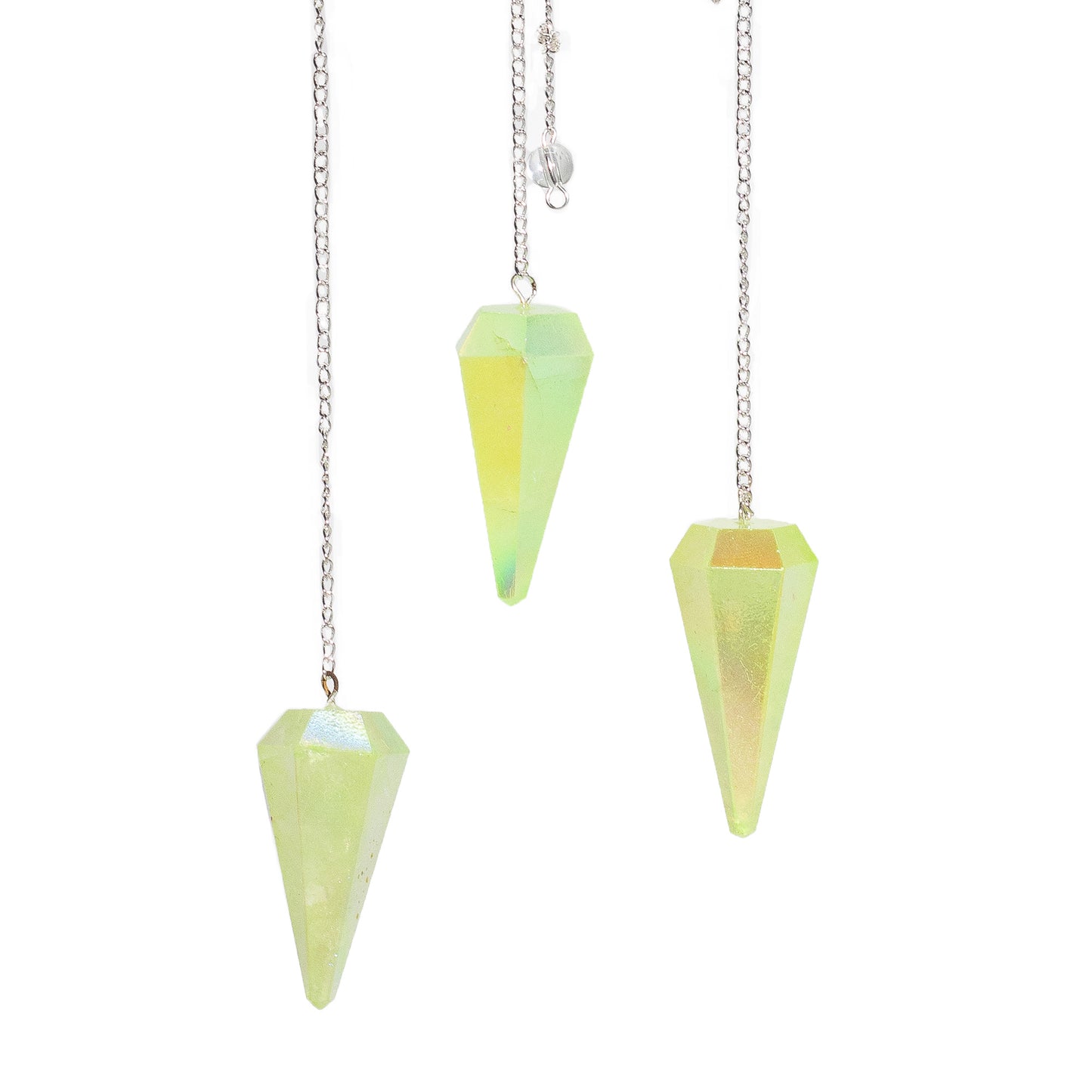 Crystal Pendulum Light Green Aurora – Six-Sided Pendulum 4 cm for Dowsing & Healing