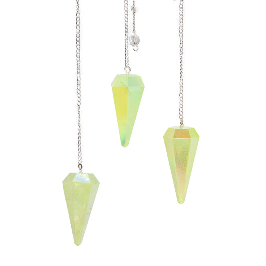 Crystal Pendulum Light Green Aurora – Six-Sided Pendulum 4 cm for Dowsing & Healing