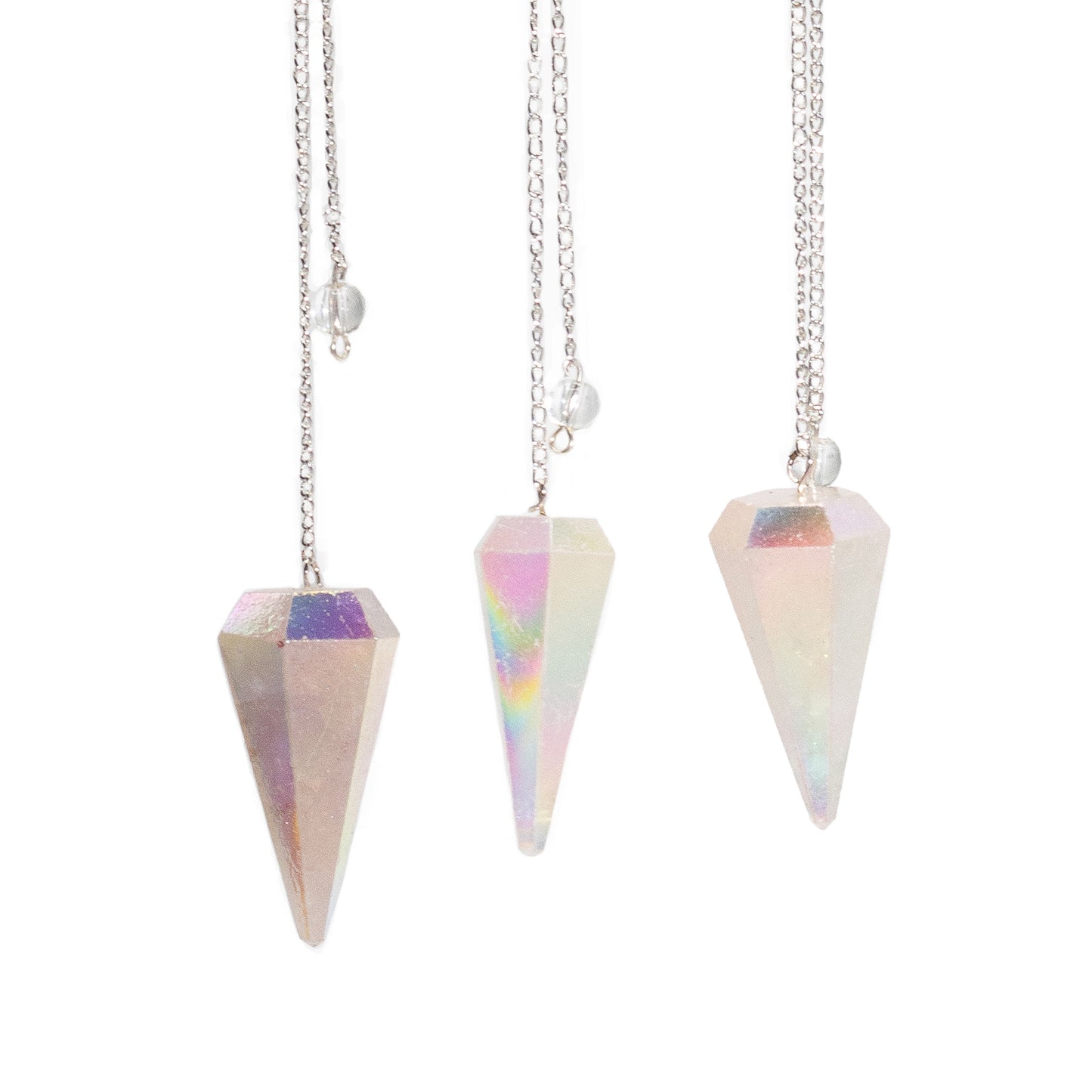 Crystal Pendulum Angel White Aurora – Six-Sided Pendulum 4 cm for Dowsing & Clarity