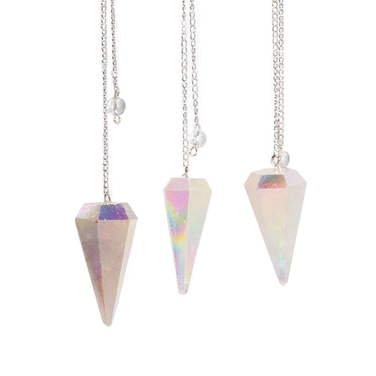 Crystal Pendulum Angel White Aurora – Six-Sided Pendulum 4 cm for Dowsing & Clarity