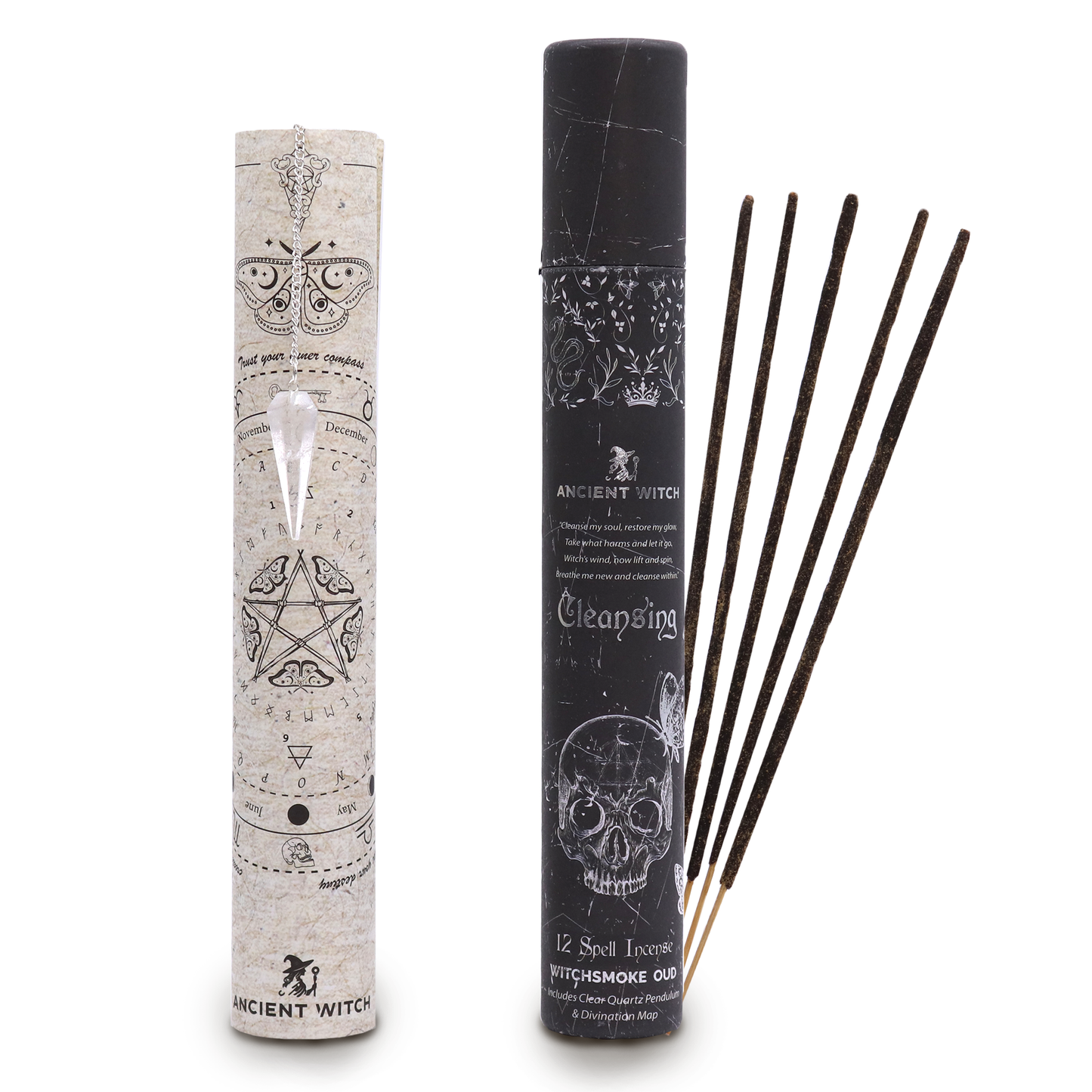 Old Witch's Spell Incense with Clear Quartz Pendulum - Cleansing