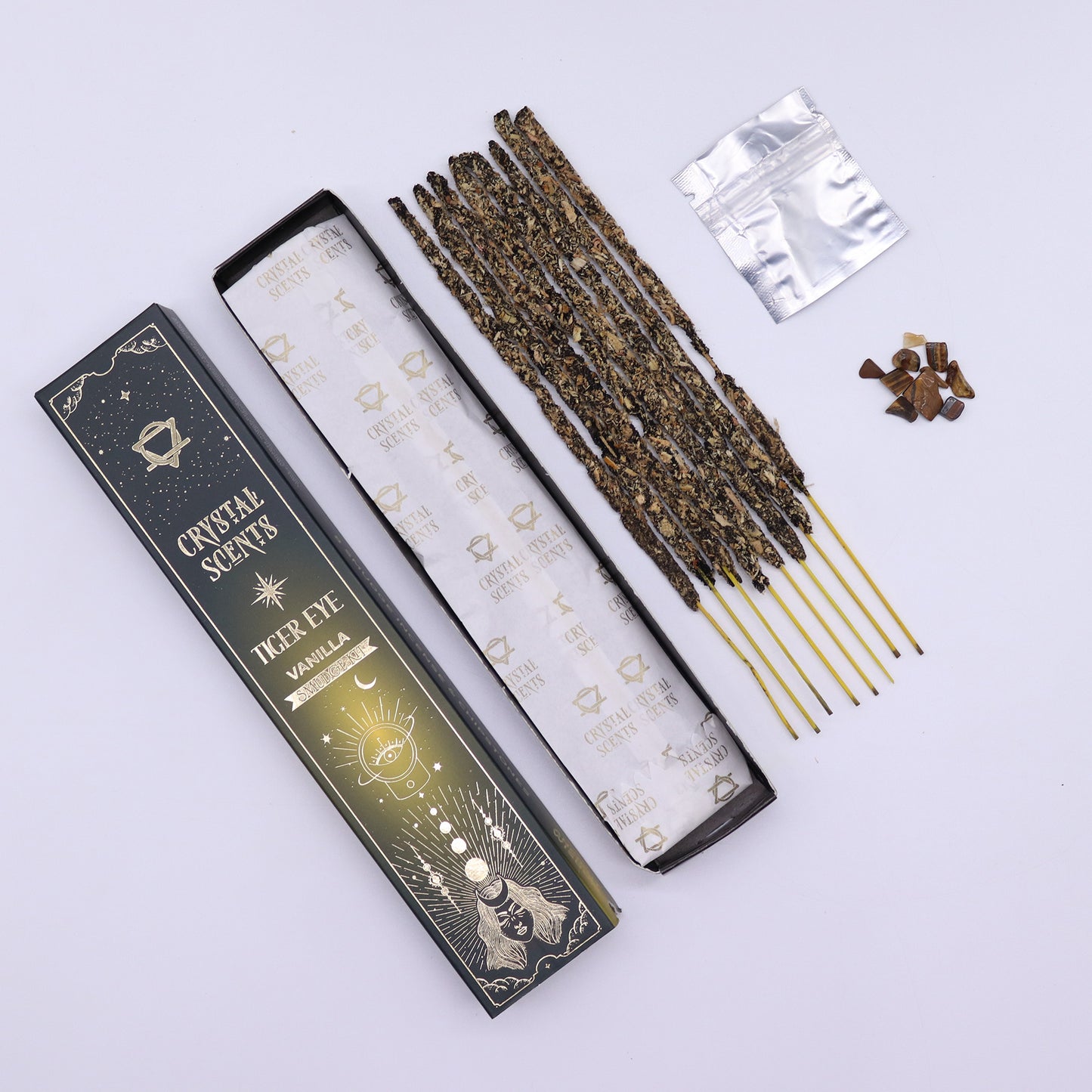 Tiger Eye Crystal Smudge Incense Vanilla | With Tiger Eye Crystal | Amstercharmed