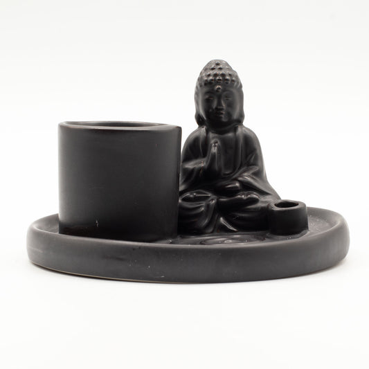 Buddha Incense Holder Ceramic Matt Black | Incense Plate | Amstercharmed