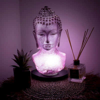 Buddha Büstenlampe Lavender Crackle - Ovaler Sockel