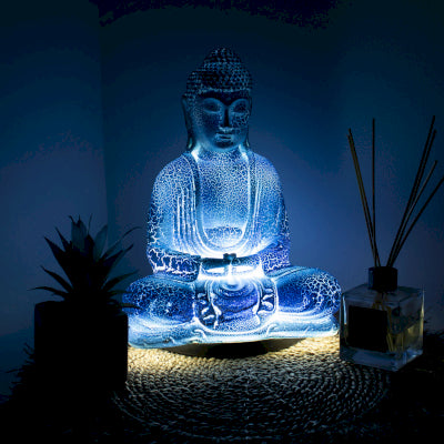 Meditations-Buddha-Lampe Himmelblau – Ovaler Ständer