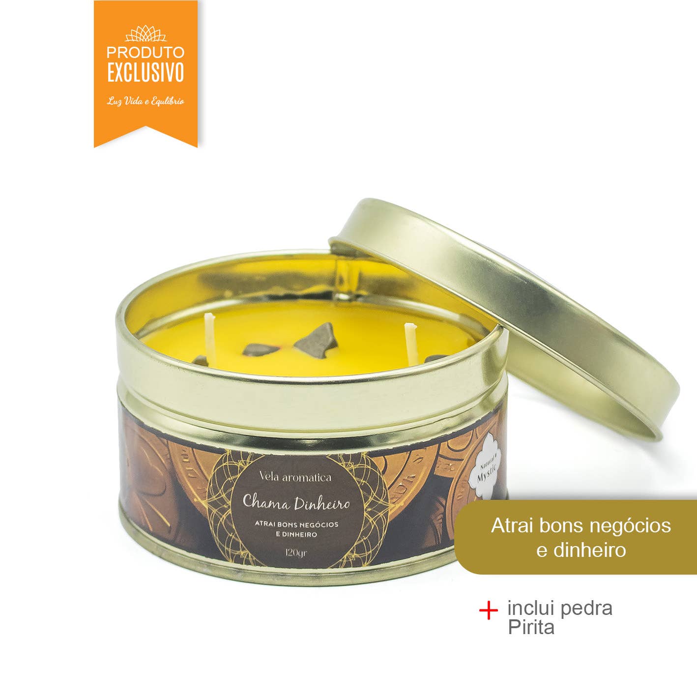 Kerze mit Steinen Natural Mystic Geldflamme 120g
