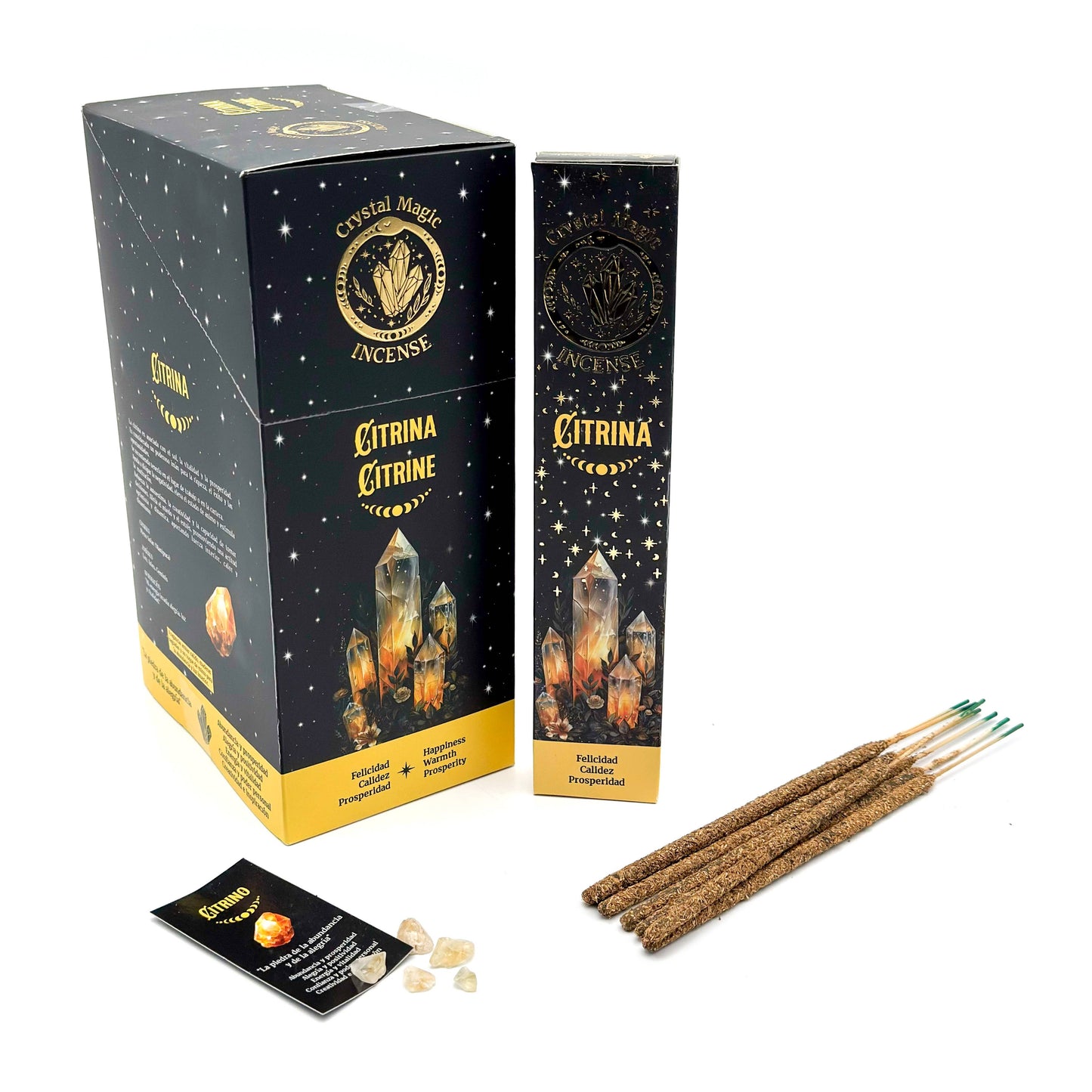 Magische Kristallen Wierook Citrien 15g – Overvloed, Vreugde & Manifestatie (incl. Citrien Kristal)