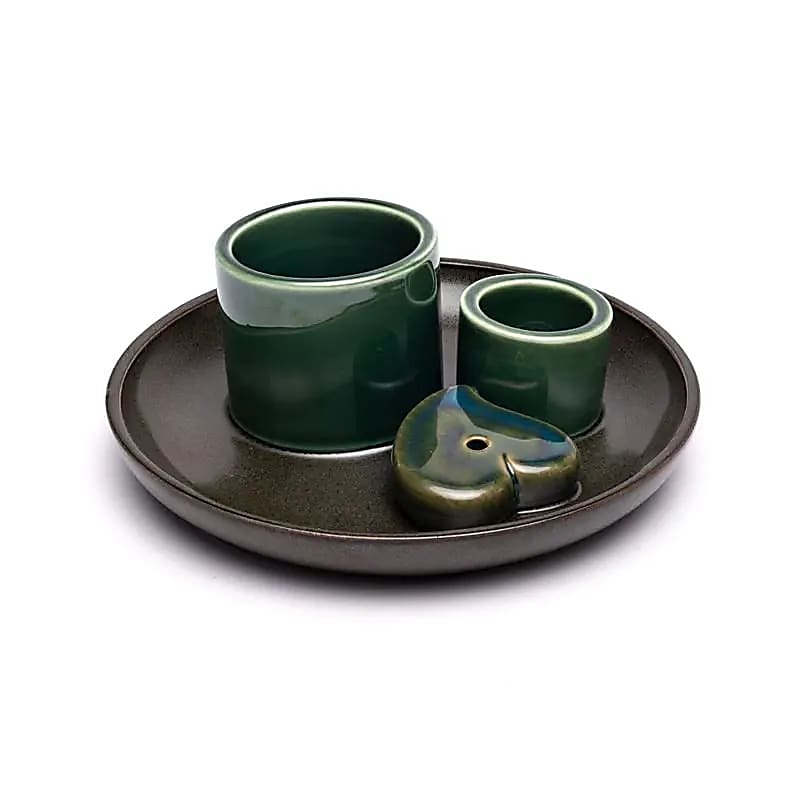 Ceramic Smudge & Incense Burner | Heart | Petrol & Brown