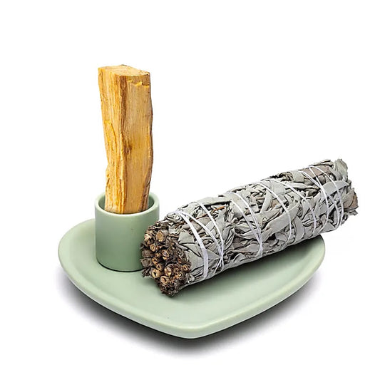 Ceramic Heart-Shaped Smudge Bowl | Palo Santo Holder | Pastel Green