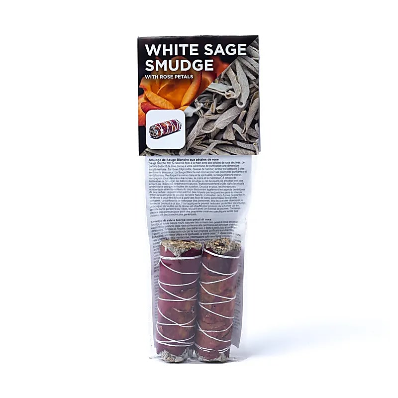 White Sage Smudge with Rose Petals | Set of 2 (S) | Amstercharmed