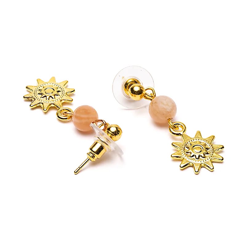 Sunstone & Sun Symbol Earrings | Gold-colored | Nickel-free
