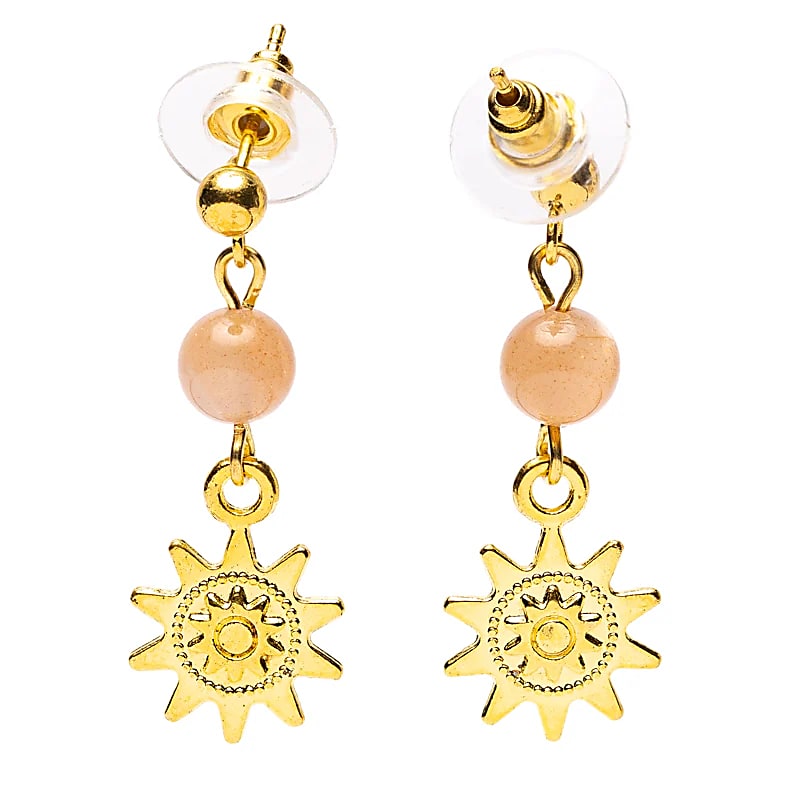 Sunstone & Sun Symbol Earrings | Gold-colored | Nickel-free