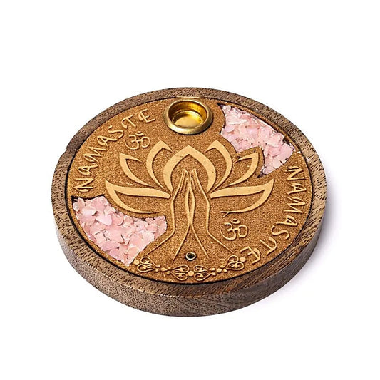 Räucherstäbchenhalter Namaste | Mit Rosenquarz | Amstercharmed