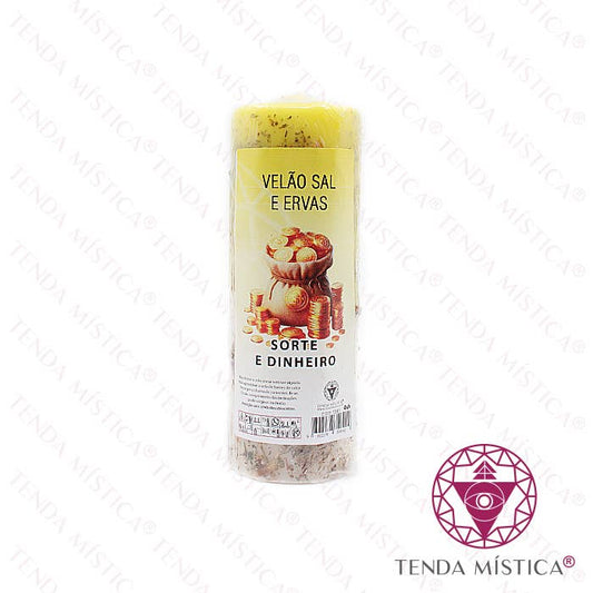 Large Candle Salt and Herbs Happiness and Money