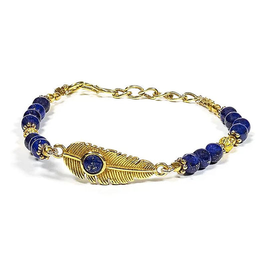 Feather & Lapis Lazuli Beaded Bracelet | Spiritual Jewelry