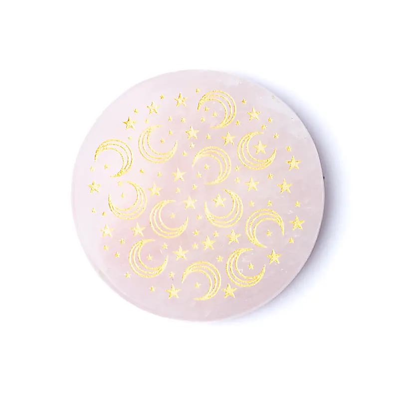 Engraved Rose Quartz Disc – Moon & Stars | Altar & Talisman