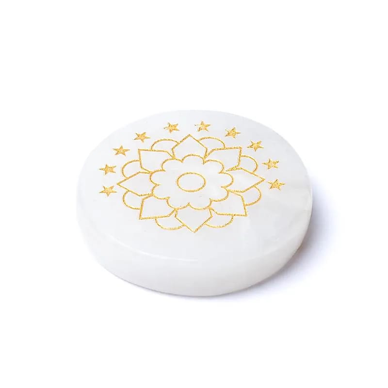 Engraved Rock Crystal Disc – Lotus | Purity, Enlightenment & Spiritual Growth