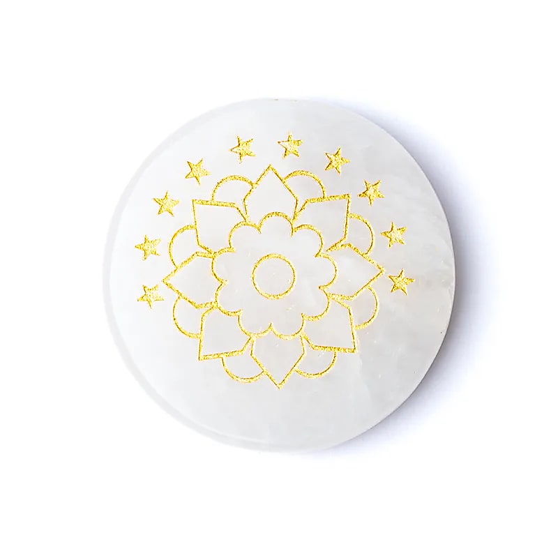 Engraved Rock Crystal Disc – Lotus | Purity, Enlightenment & Spiritual Growth