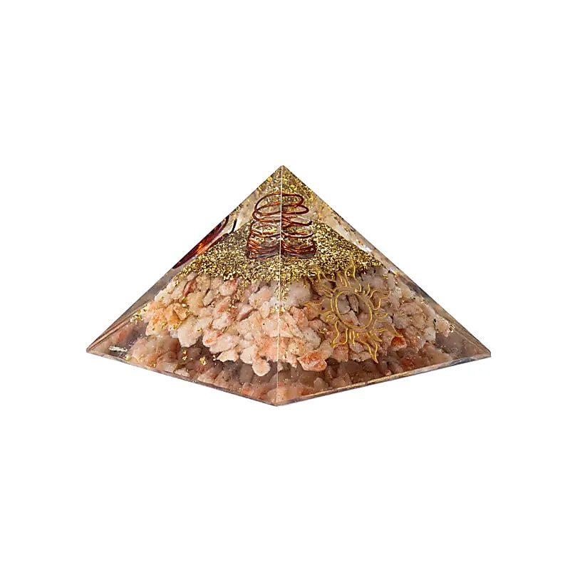 Orgoniet pyramide zonnesteen met zon symbool 7,5 cm