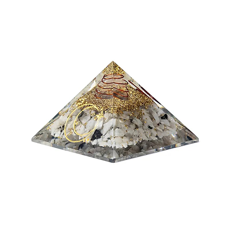 Orgoniet pyramide maansteen met maan symbool 7,5 cm