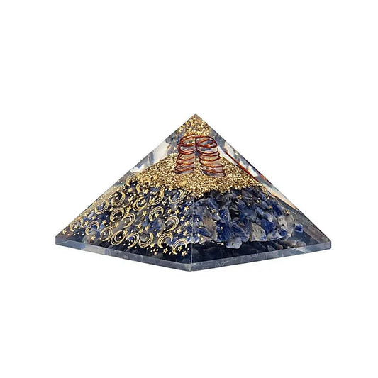 Orgoniet pyramide sodaliet met maan en sterren 7,5 cm