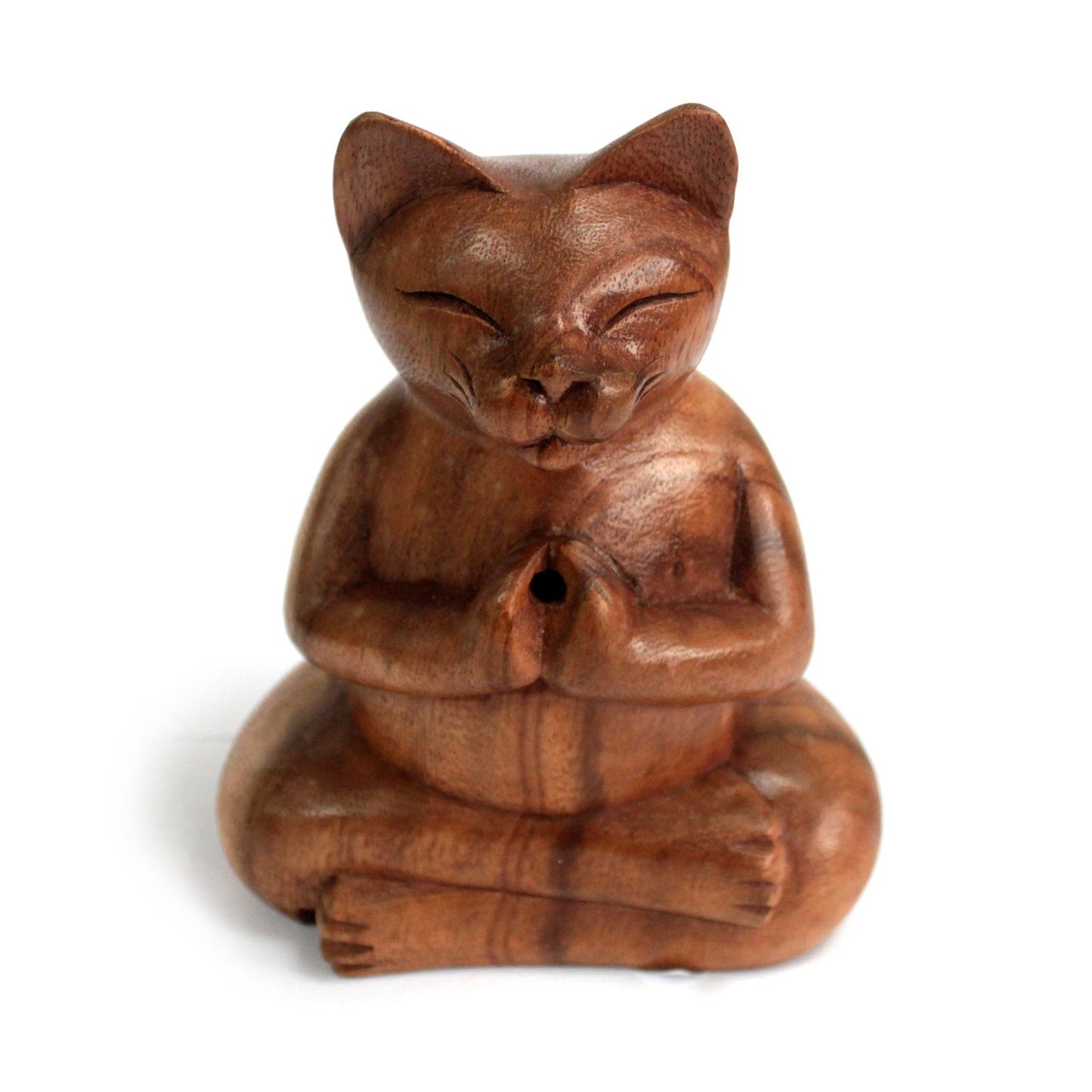 Geschnitzte Räucherstäbchenhalter aus Holz - Große Yoga Katze
