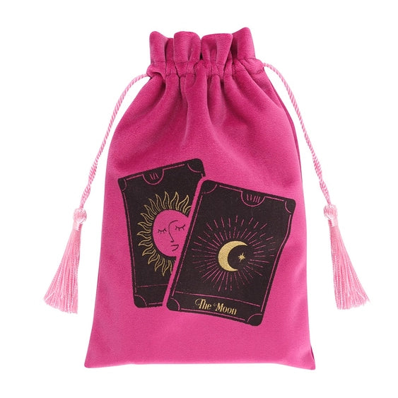 Rosa Samt-Zugbeutel für Tarotkarten