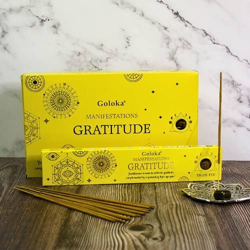 Goloka Manifestations Gratitude Räucherwerk mit Tigerauge Edelstein