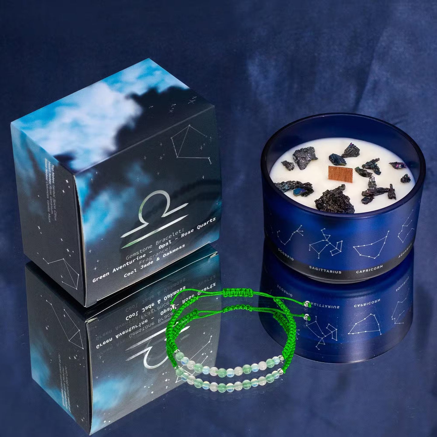 Zodiac Kristal Kerze mit Edelsteinarmband – Waage