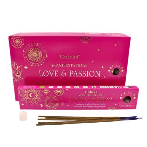 Goloka Manifestations Incense Love & Passion with Rose Quartz Gemstone